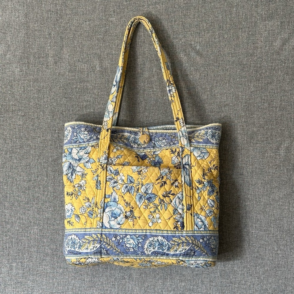 Quilted Keepers Bucket Tote Bag Quilted Yellow & Blue Floral - Picture 1 of 9